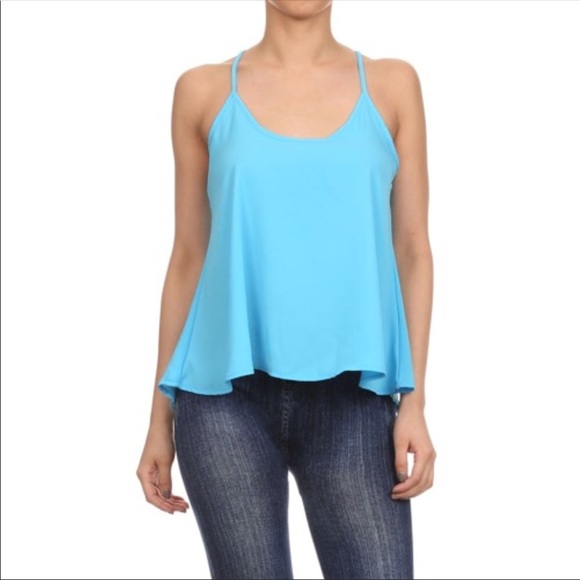 shosho Tops - Blue spaghetti strap camisole.